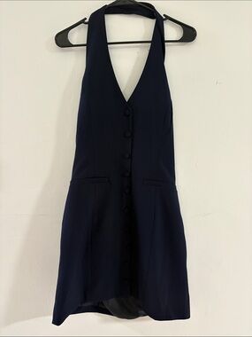 Women’s Aqua Navy Halter Vest style Button-Front Dress size large Nordstrom NWT
